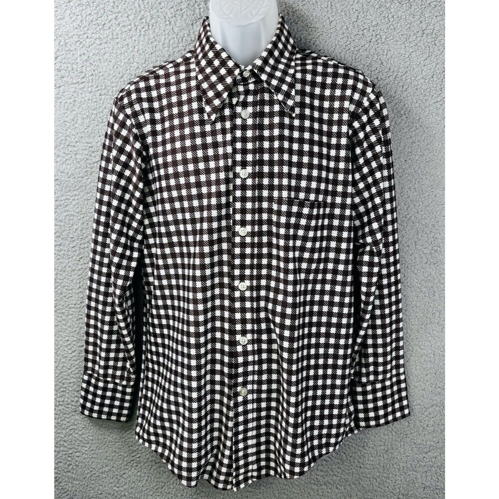 VTG Capri by David Langman Shirt 16.5-33 Brown White Gingham Check 70's Disco